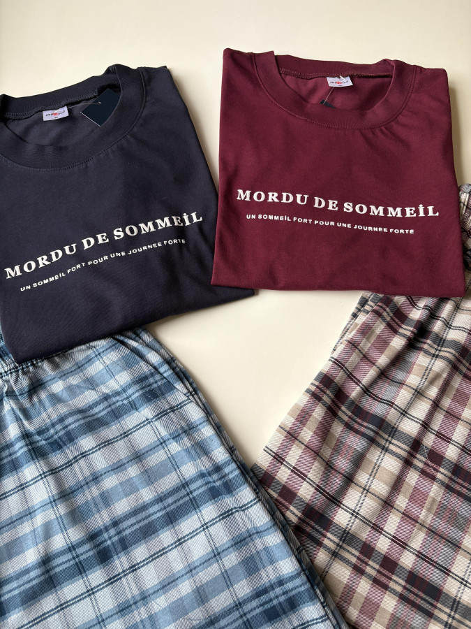 Чоловіча бавовняна піжама "SOMMEIL" футболка та штани в клітину