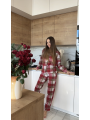 Домашняя женская пижама COSY в клетку красно/белая (рубашка+штаны)