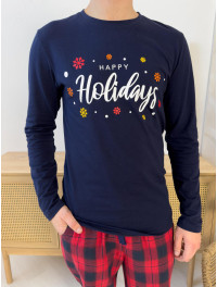 Лонгслив мужской "Happy Holidays" синий