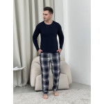 Домашній піжамний комплект для чоловіків COSY(штани+лонгслів НН) темно-синій/сірий