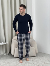 Домашній піжамний комплект для чоловіків COSY(штани+лонгслів НН) темно-синій/сірий