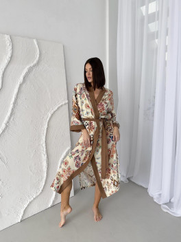 Жіночий халат кімоно довгий Boho Chic, карамель